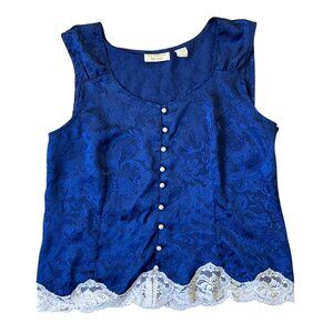 Victoria's Secret Y2K Top Womens Large Blue Sleeveless Lace Button Down Cottage